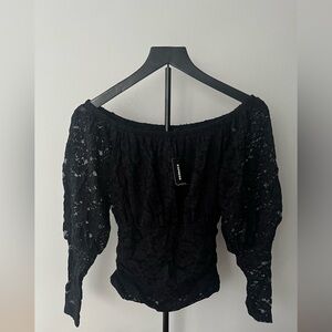 Express Black Lace Off-Shoulder Blouse-New